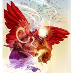 Illustrated avatar: a red-winged owl wizard holding a glowing orb