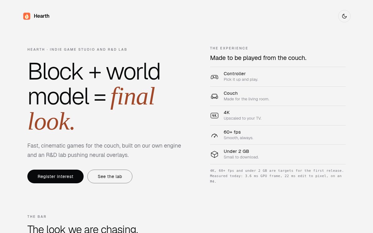 Hearth: indie game studio page